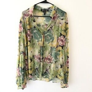Winter Kate Sheer Floral Print Silk Blouse L Romantic Ethereal Fairy Boho